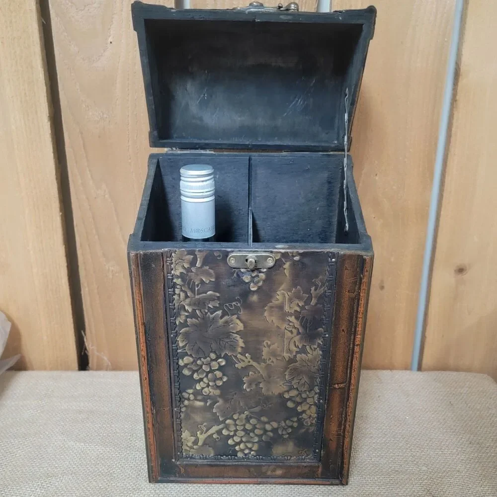 Vintage Double Wine Bottle Carrier Grapes Design 2 Bottle Holder Decorative Box
